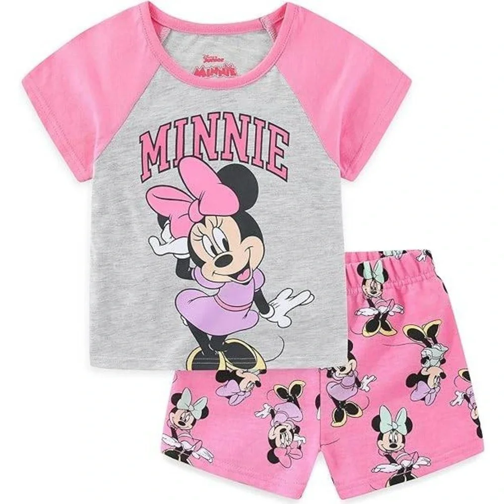 NWT, Disney, Minnie Mouse T-shirt and Shorts‎ Set Girls Pink Gray Size 2T